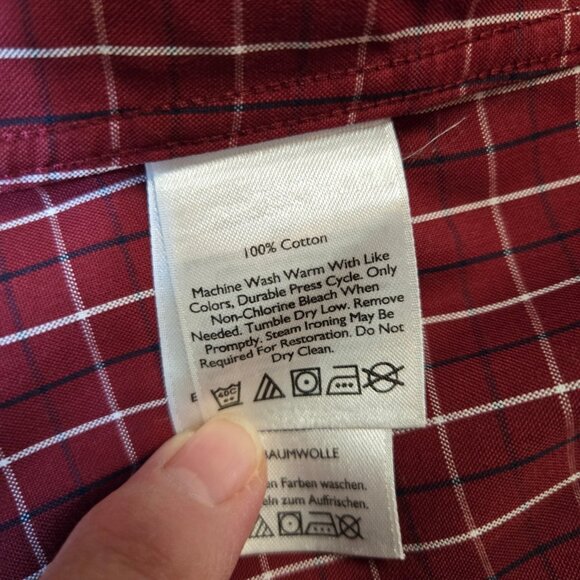 Men's Eddie Bauer LS Button Down Shirt in Red/white plaid - Picture 6 of 6
